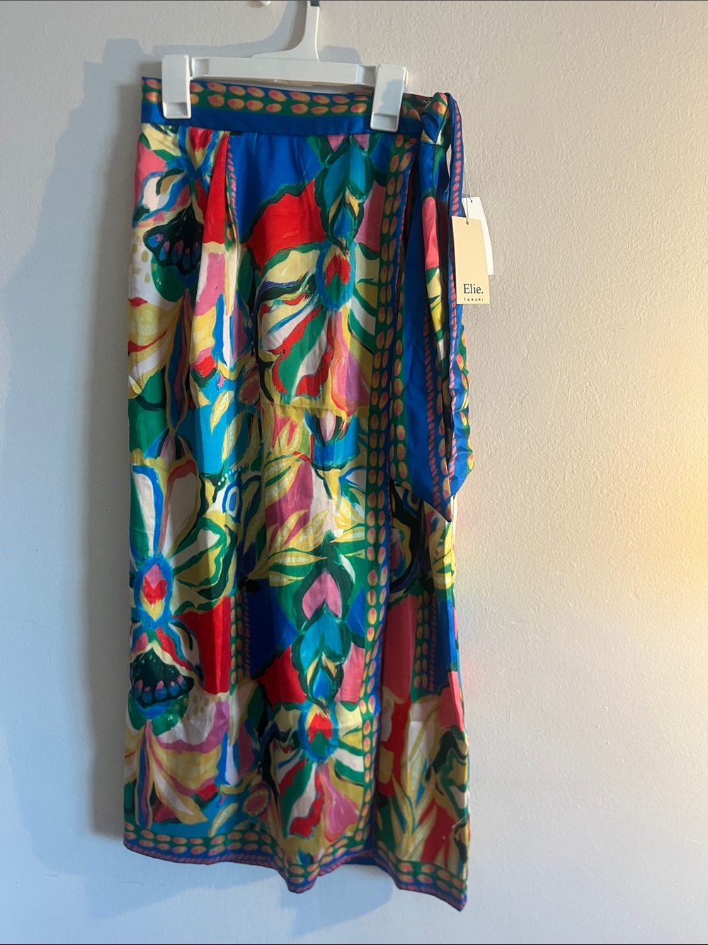 Elie Tahari Bright Floral Tie-Waist Midi Skirt